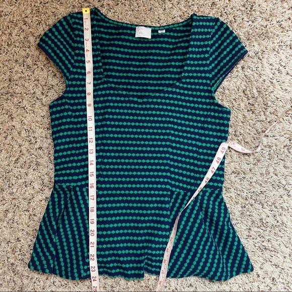 Postmark navy and green peplum top~M - Picture 8 of 8
